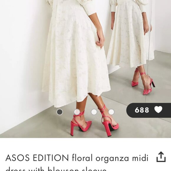 ASOS EDITION V-Neck Organza Chic White Dress | Blouson Sleeves + Cutout - Picture 4 of 8